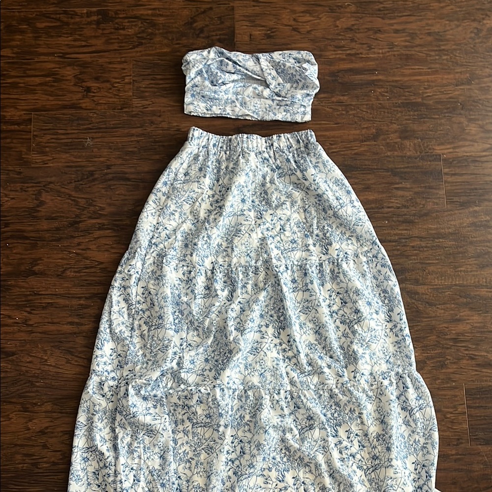 Elegant Strapless Floral Two Piece Set
